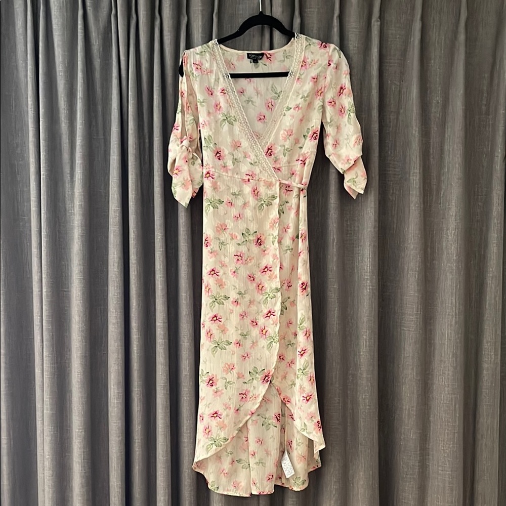 Topshop Cream and Pink Floral Midi Dress